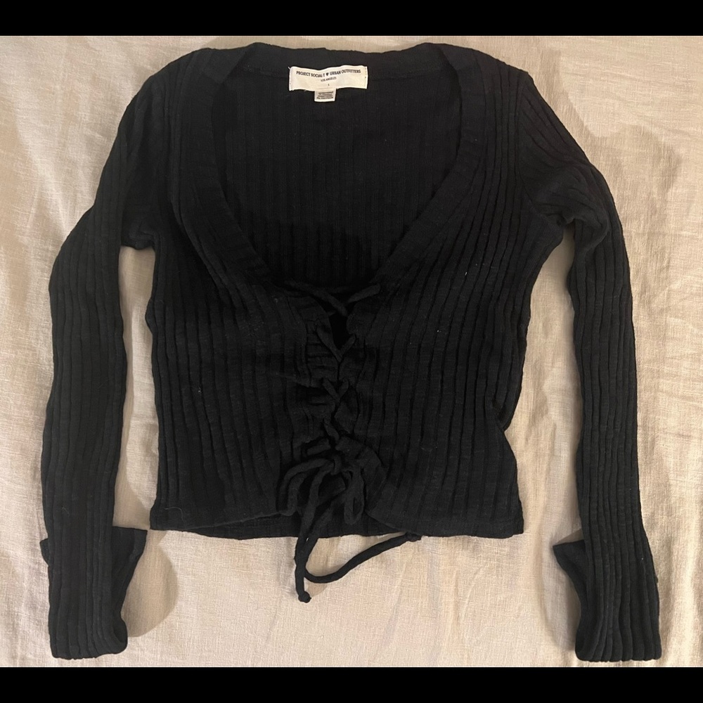 Project Social T Black Lace-Up Top